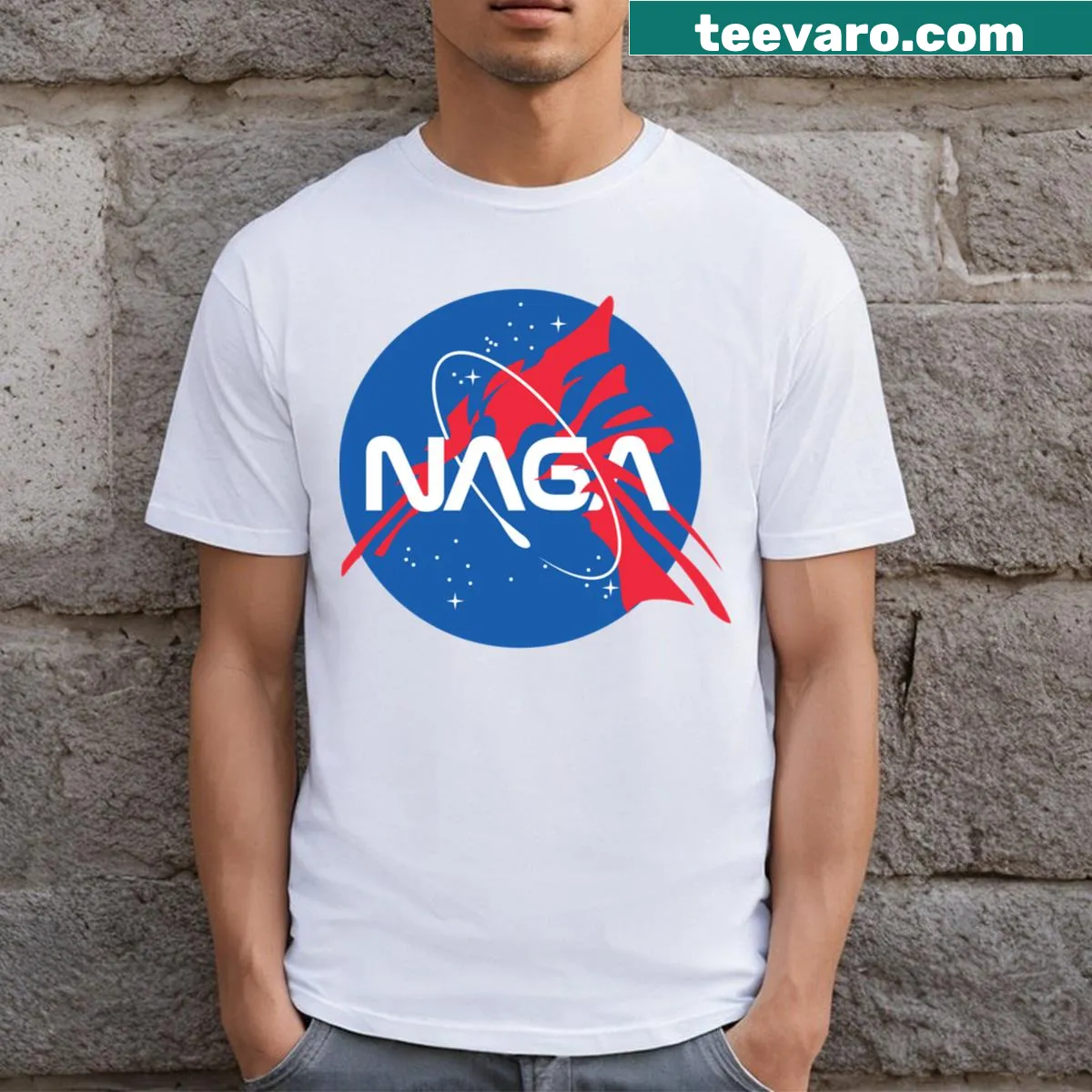 T-shirt featuring a mythical Naga Siren illustration — on a men's t-shirt