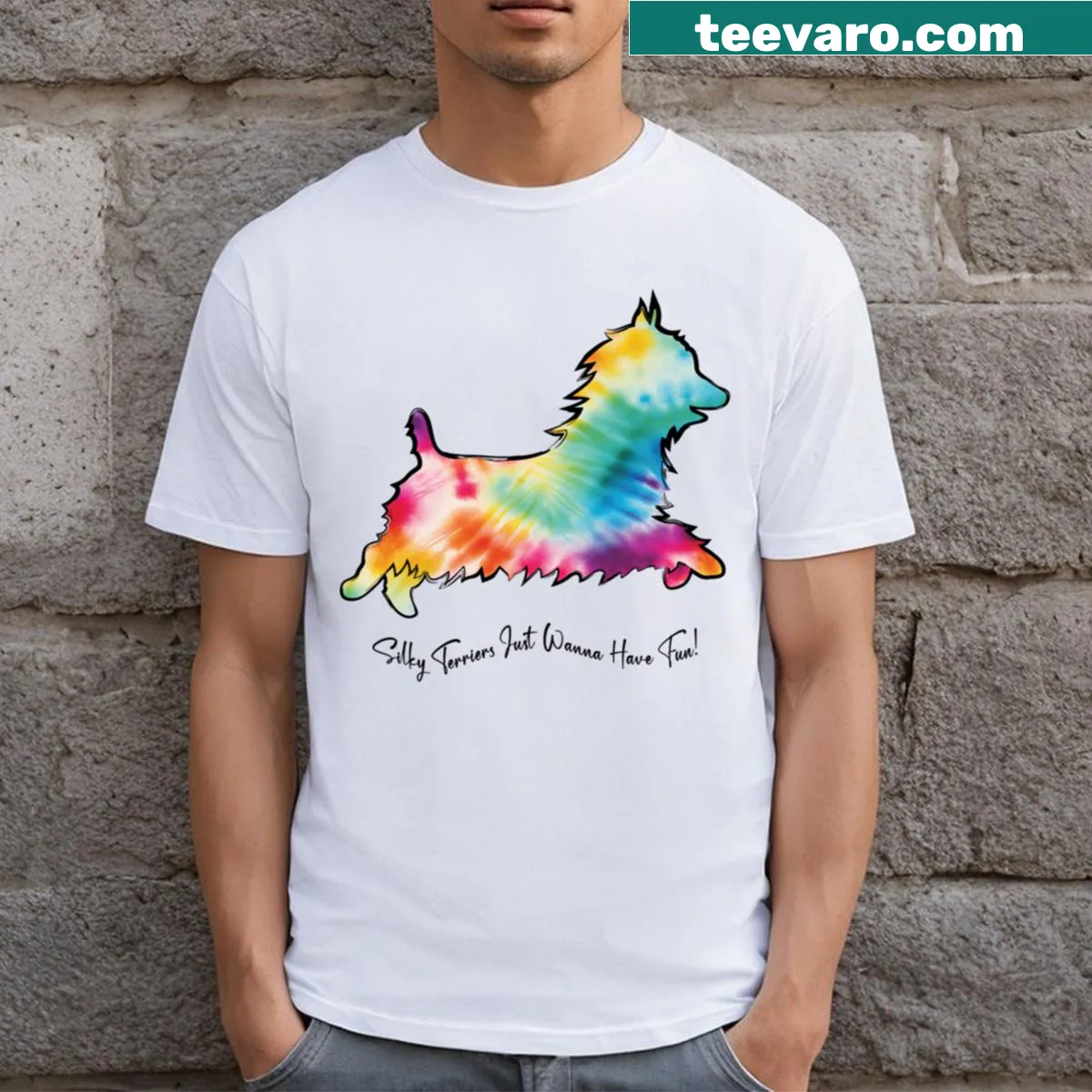 Fitted V-neck t-shirt with a fun Silky Terrier saying — on a men's t-shirt