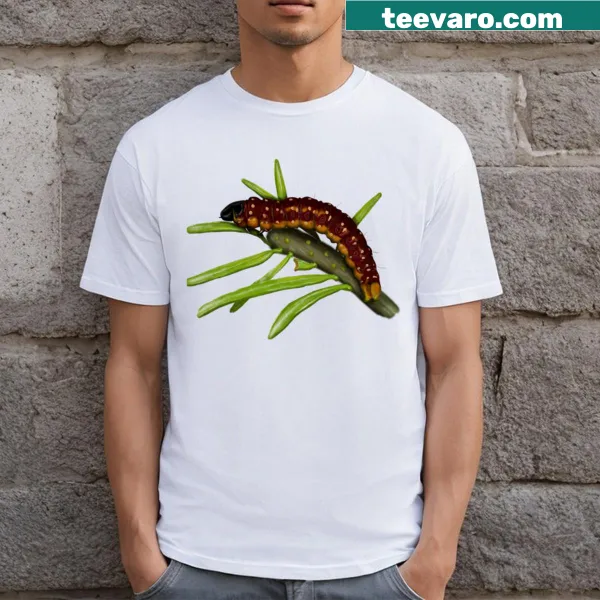 Illustration of a spruce budworm graphic on a T-shirt