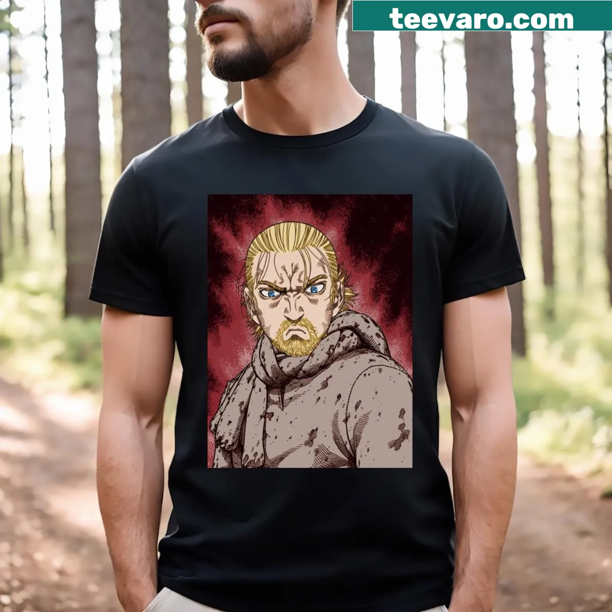 Thorfinn Vinland Saga t-shirt featuring an artistic illustration — on a men's t-shirt