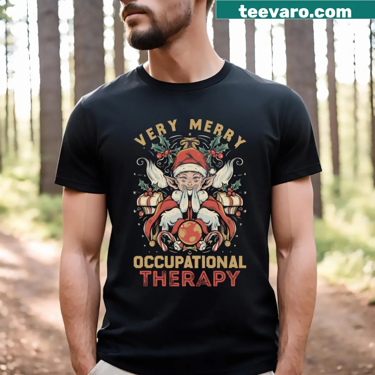 Funny therapist t-shirt with humorous Christmas design — on a men's t-shirt