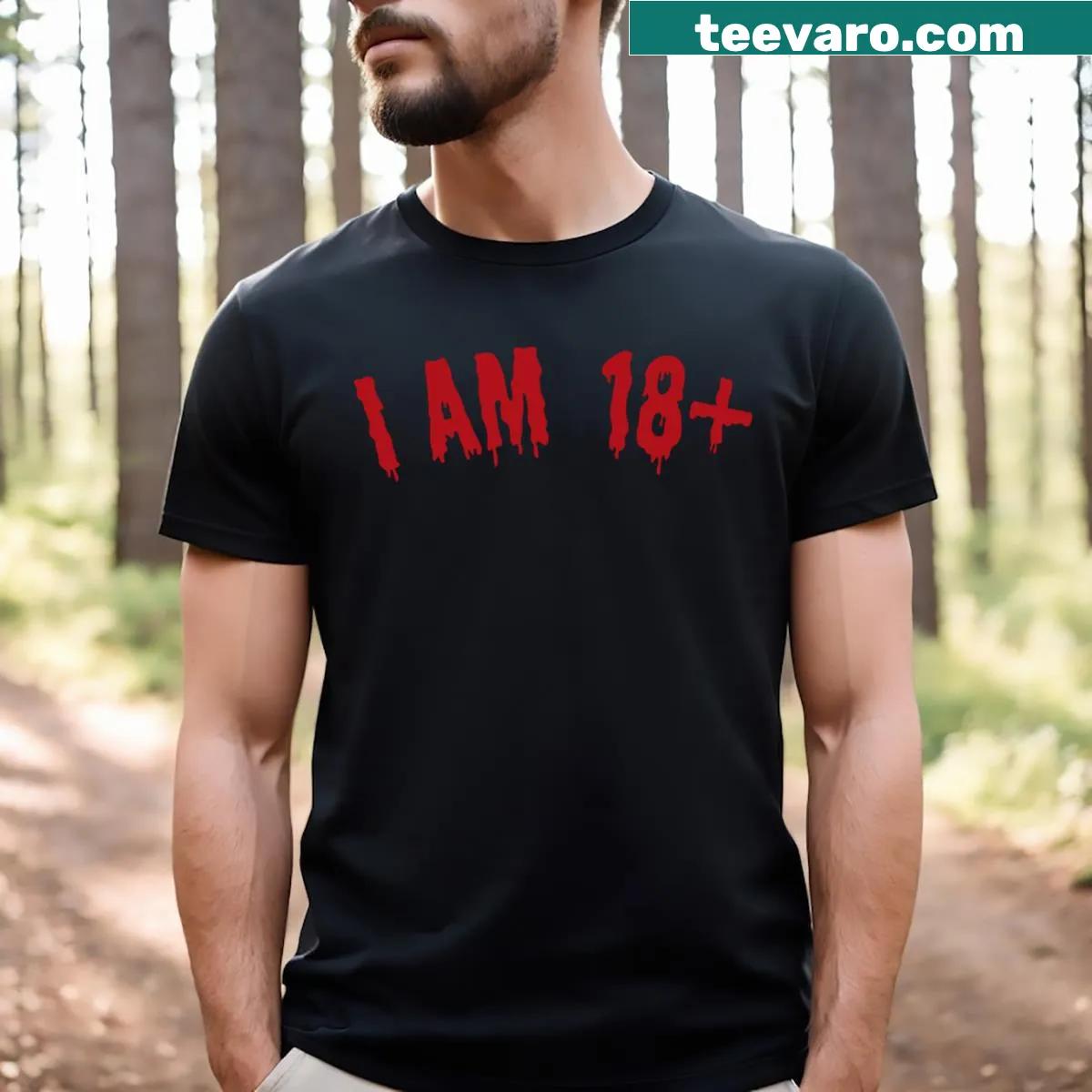 Vintage-style birthday T-shirt with 'I Am 18 Plus' text — on a men's t-shirt