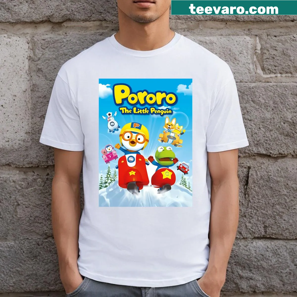 Cartoon-themed T-shirt with vintage movie-inspired graphics — on a men's t-shirt
