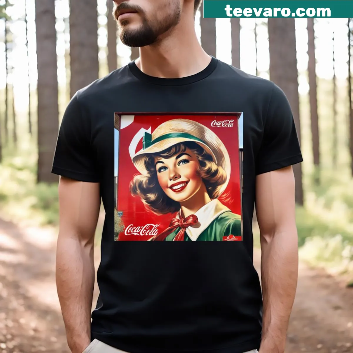 Vintage T-shirt featuring a retro Coke billboard design — on a men's t-shirt