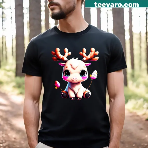 Cartoon deer holding leaves T-shirt design