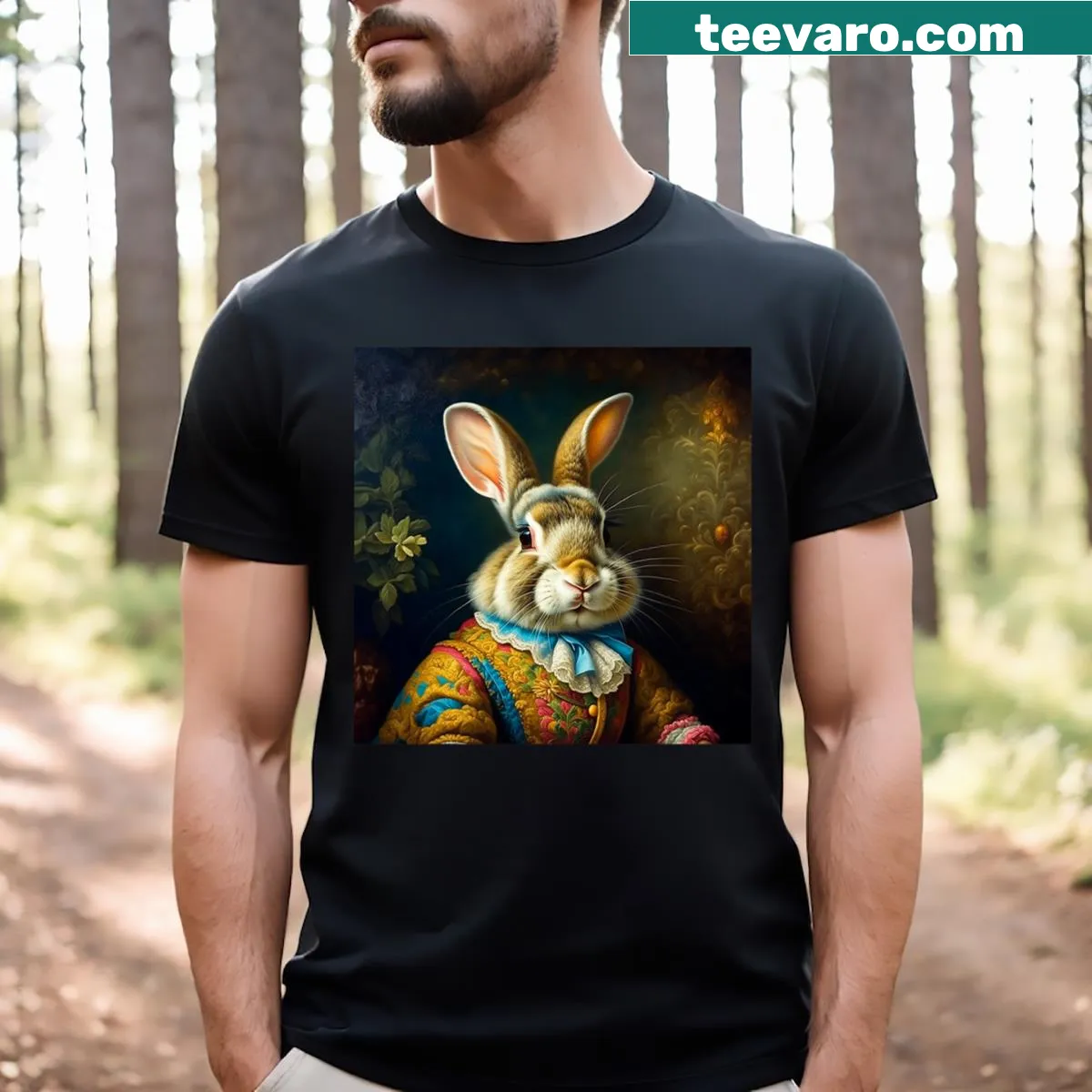 Charming Victorian-style bunny graphic t-shirt for kids — on a men's t-shirt