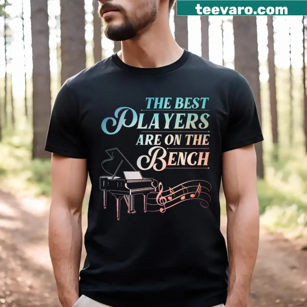 Funny piano-themed T-shirt with humorous musical art.