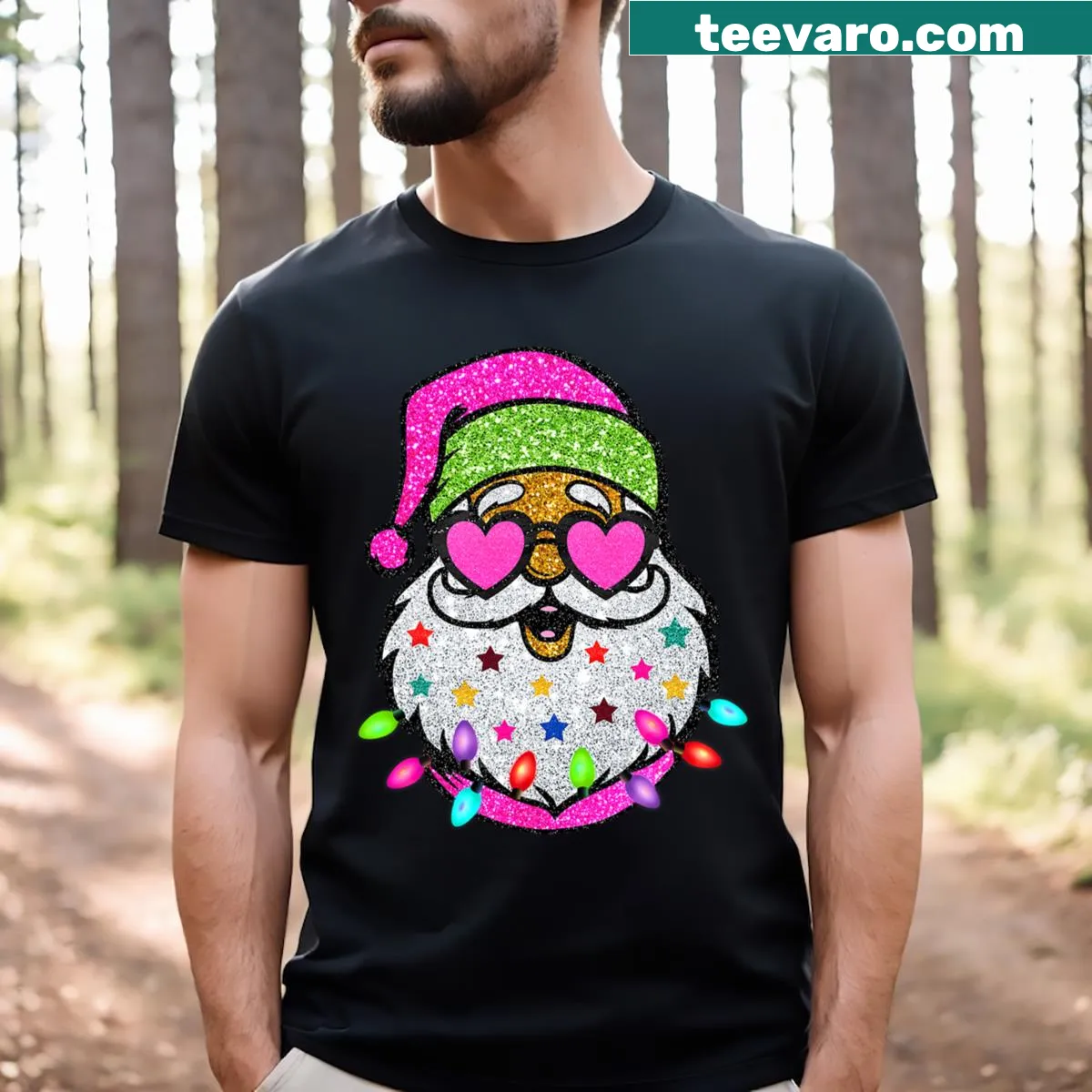 Cartoon Santa with sunglasses graphic kids t-shirt — on a men's t-shirt