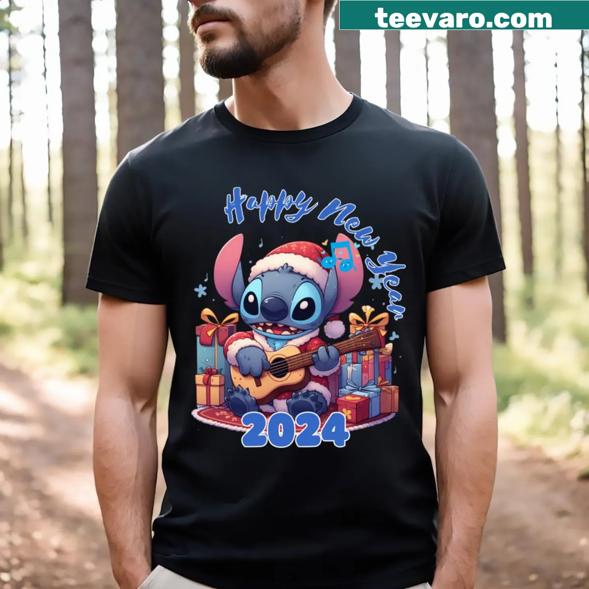 New Year T-shirt featuring Stitch character — on a men's t-shirt