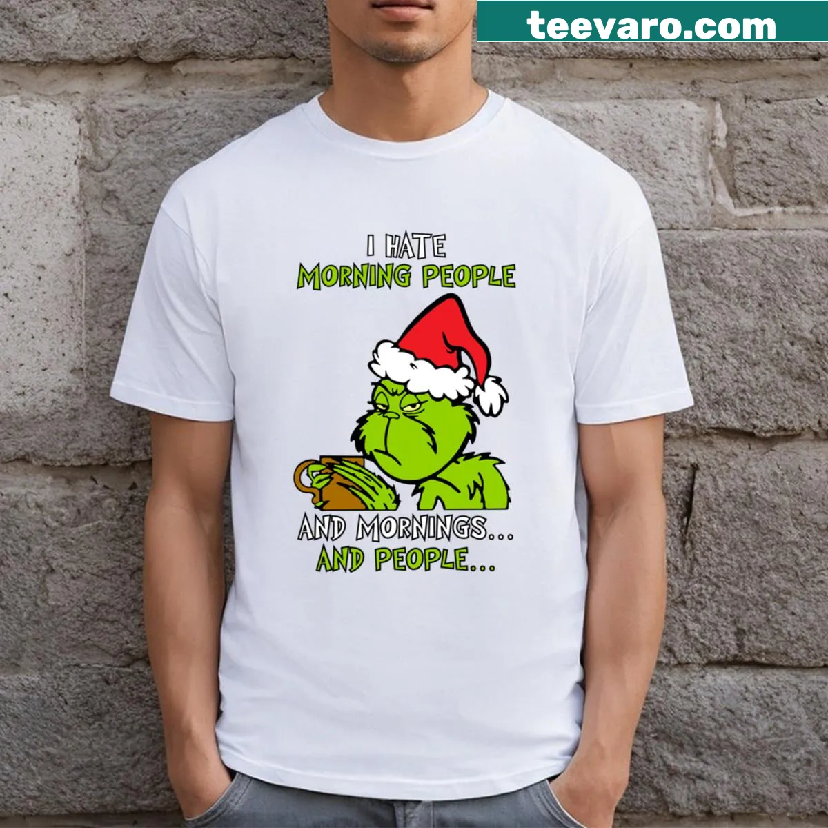 Bold typography stating 'I Hate Morning People I Hate People' on a T-shirt. — on a men's t-shirt