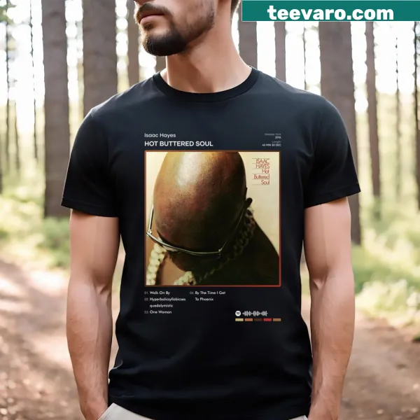 T-shirt featuring the tracklist of Isaac Hayes' 'Hot Buttered Soul'