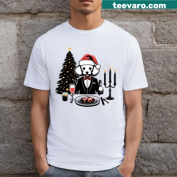 Christmas T-shirt featuring an adorable poodle illustration