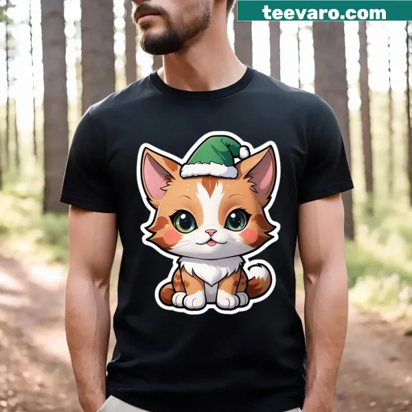 Cute Maine Coon cat with green Christmas hat illustration