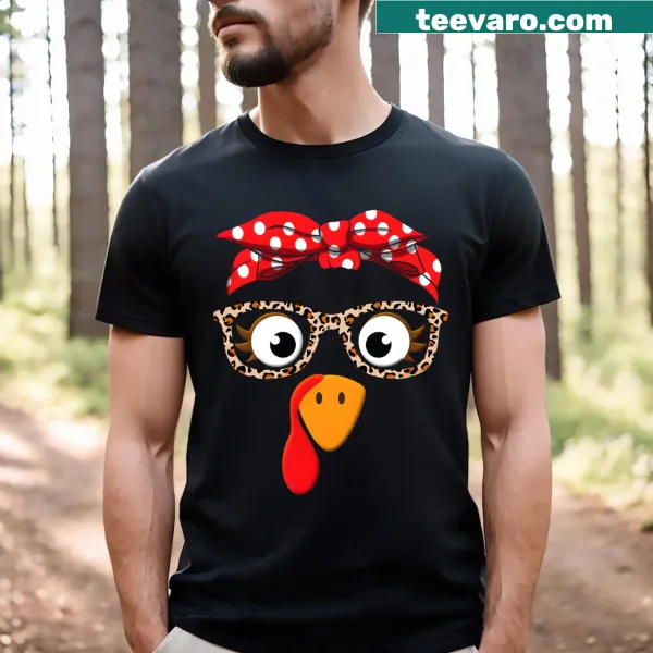 Thanksgiving t-shirt featuring a turkey with leopard print glasses