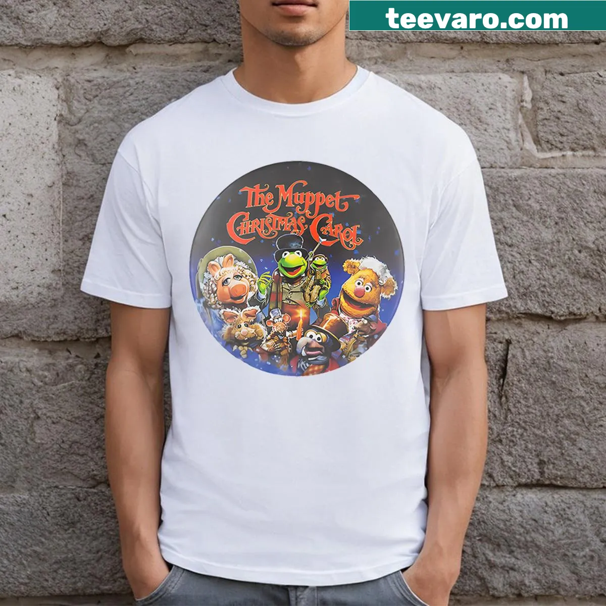 Charming design celebrating The Muppet Christmas Carol characters — on a men's t-shirt