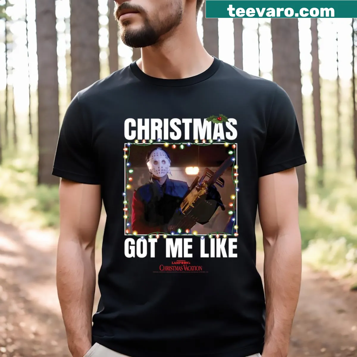 Vintage Christmas T-shirt with nostalgic holiday graphic. — on a men's t-shirt