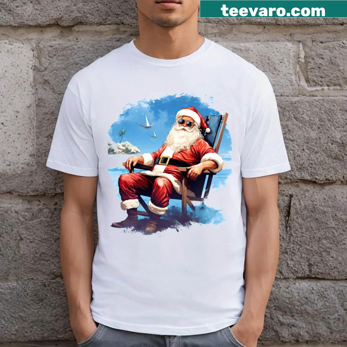 Playful T-shirt featuring a cartoon Santa Claus for Christmas — on a men's t-shirt