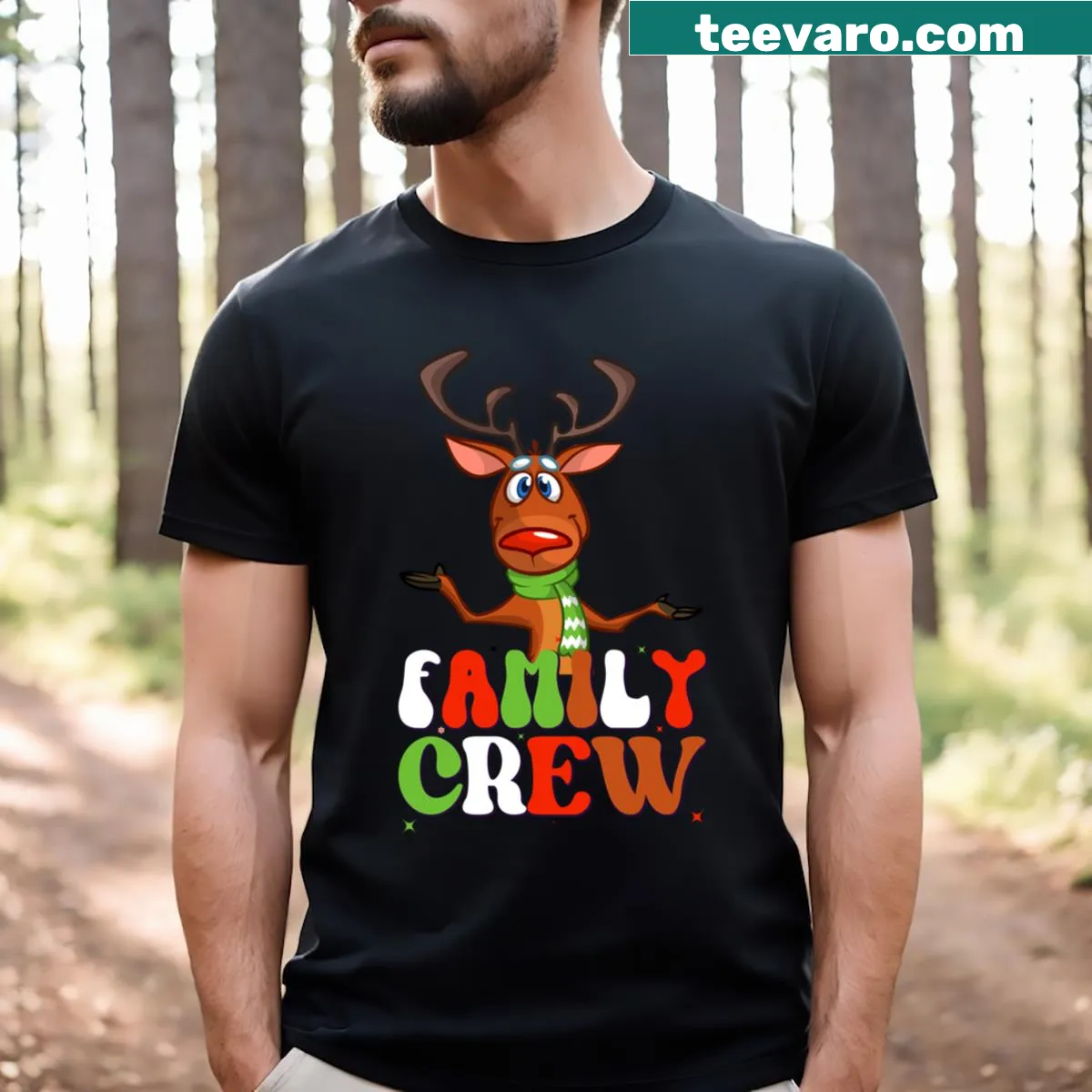 Matching family Christmas Crew T-shirt for 2023 with festive designs — on a men's t-shirt
