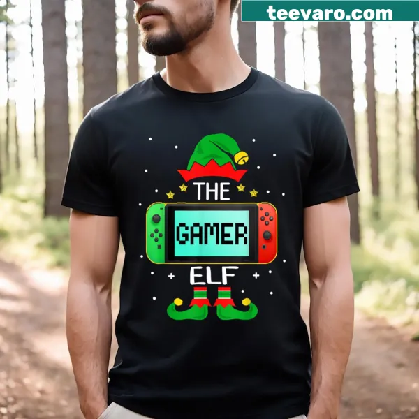 Christmas gaming T-shirt with a playful elf design