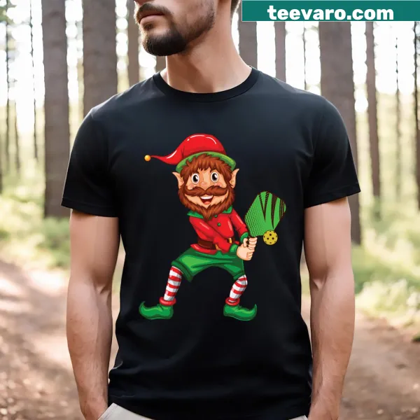 Cute matching Christmas pajamas with pickleball-playing elves illustration