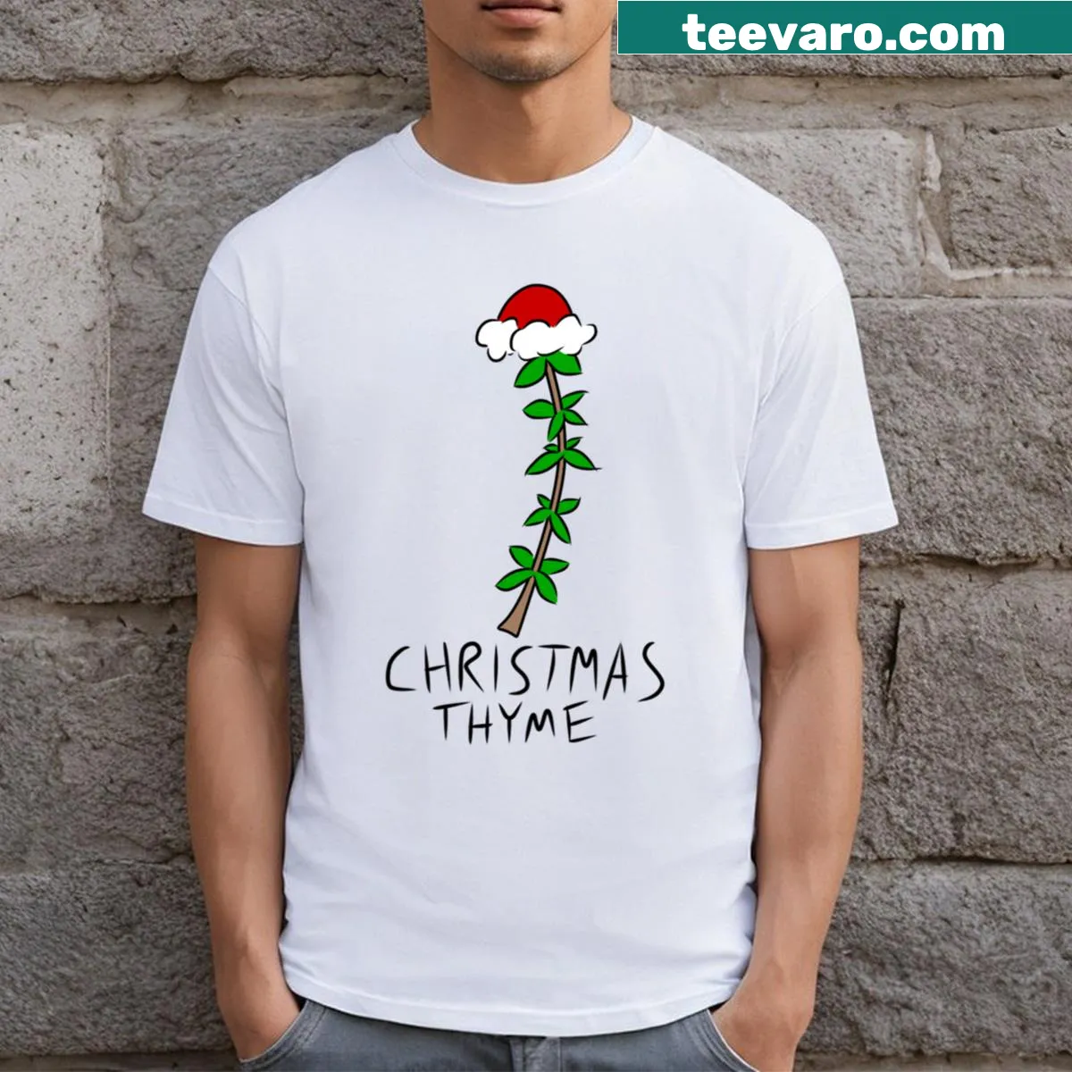 Christmas Thyme T-shirt with playful holiday design — on a men's t-shirt