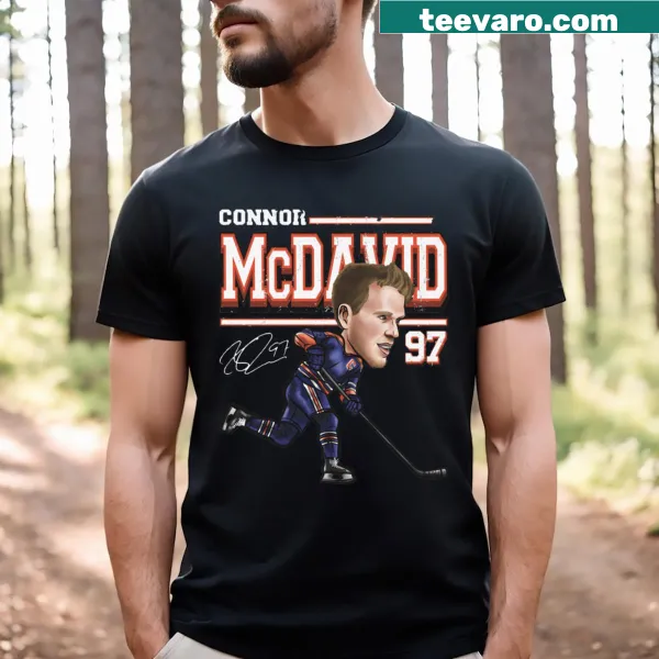 Cartoon design of Connor McDavid on T-shirt