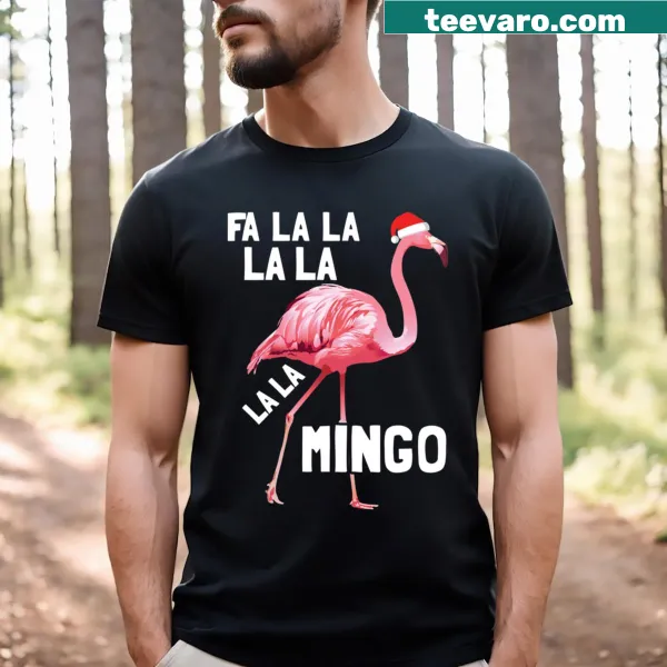 Cute Christmas t-shirt featuring a flamingo graphic