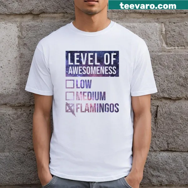 Cartoon-style T-shirt featuring a playful flamingo design