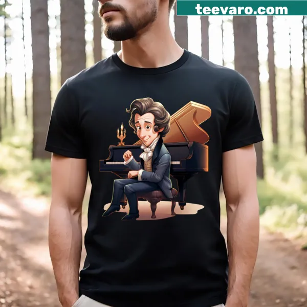 Illustration of composer Fryderyk Chopin on a T-shirt