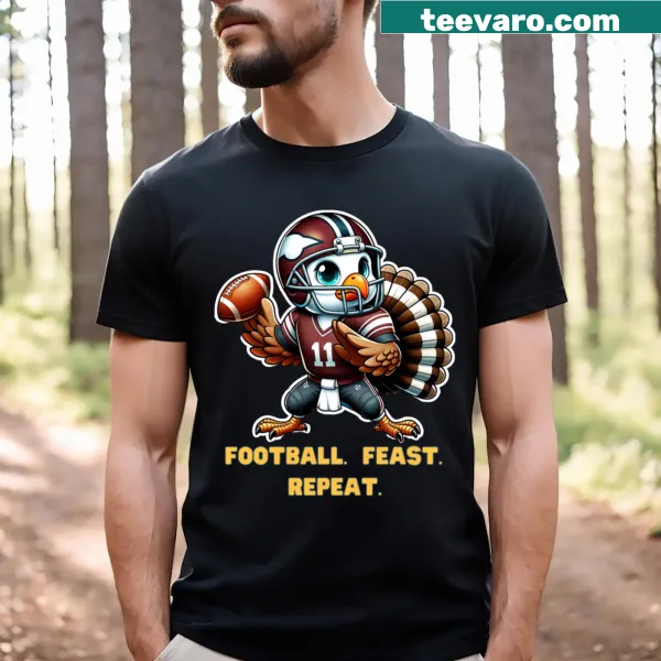 Thanksgiving-themed T-shirt with funny turkey football graphic