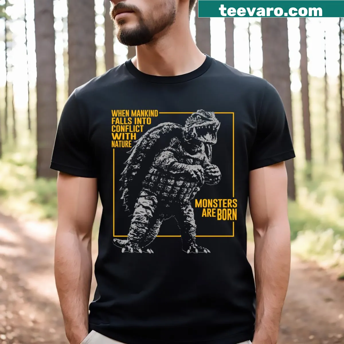 Typographic t-shirt with the word 'Ganera' emphasizing conflict — on a men's t-shirt