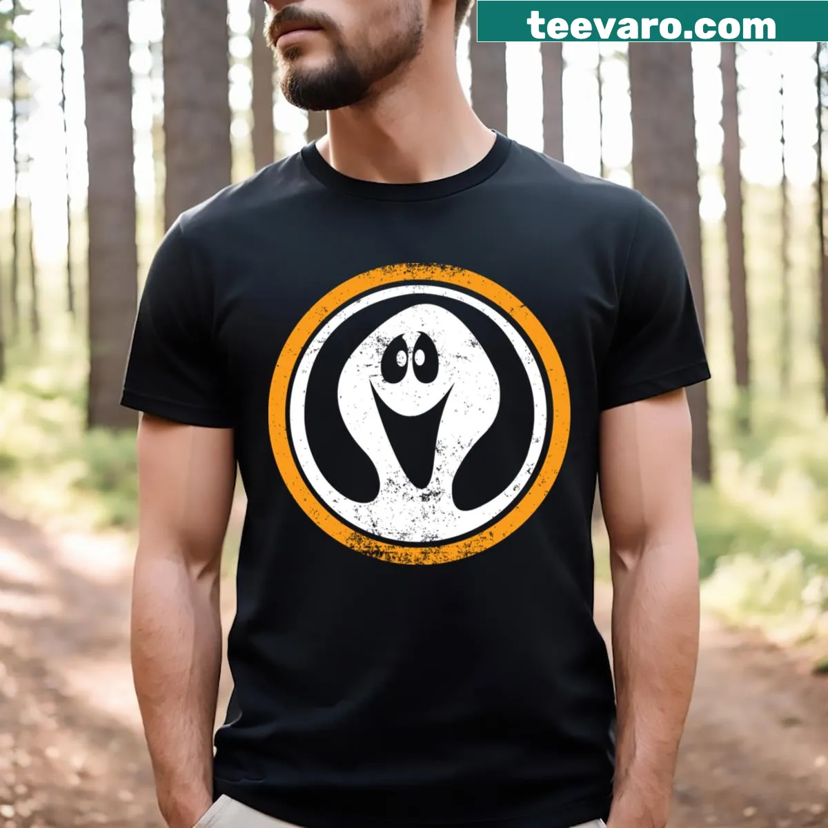 Vintage-inspired Ghost Hunter T-shirt with 80s graphics — on a men's t-shirt