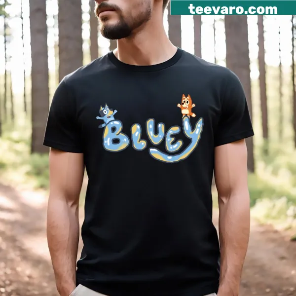 Cute hand-drawn graphic of Bluey on a kids' T-shirt