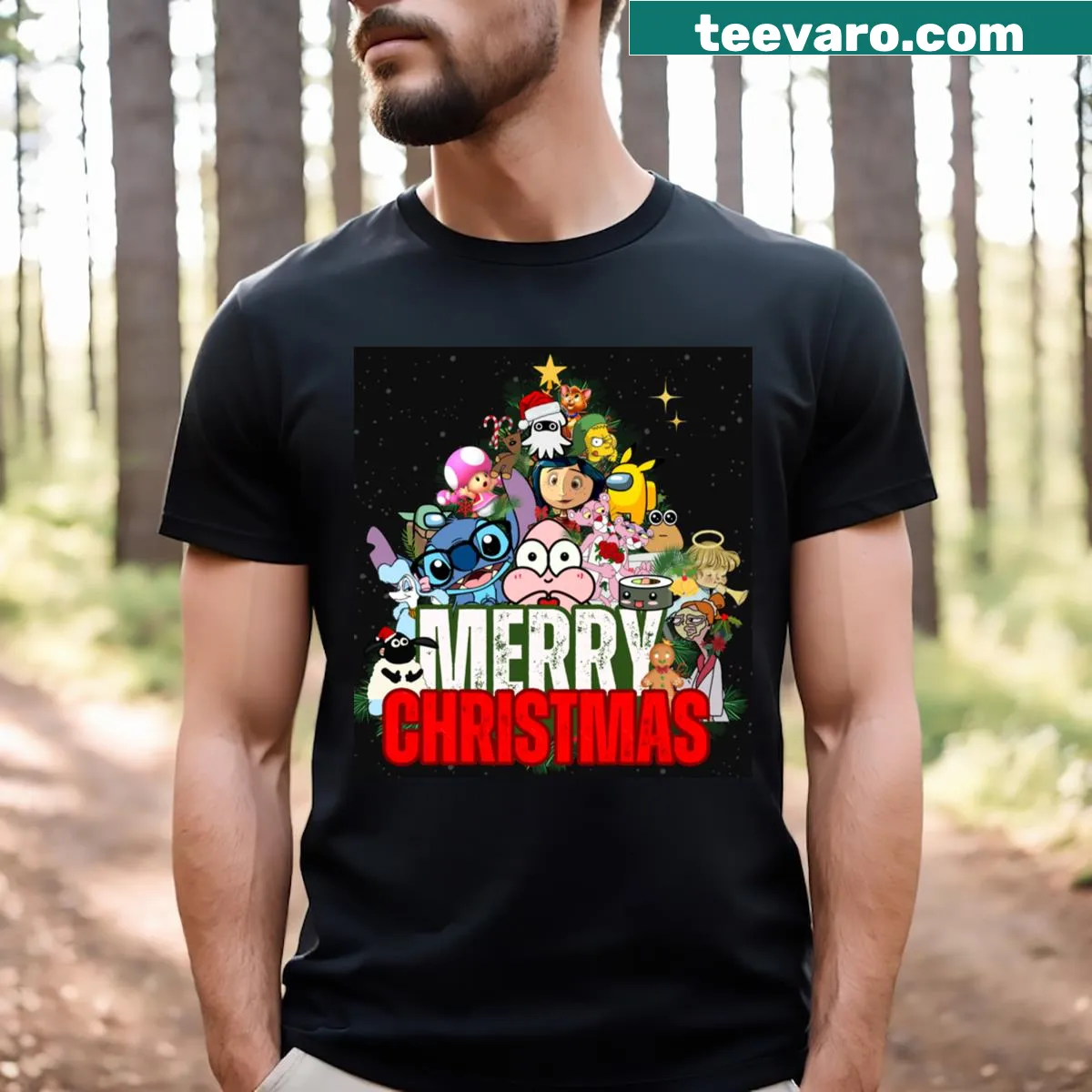 Cheerful Merry Christmas T-shirt with festive graphic design — on a men's t-shirt