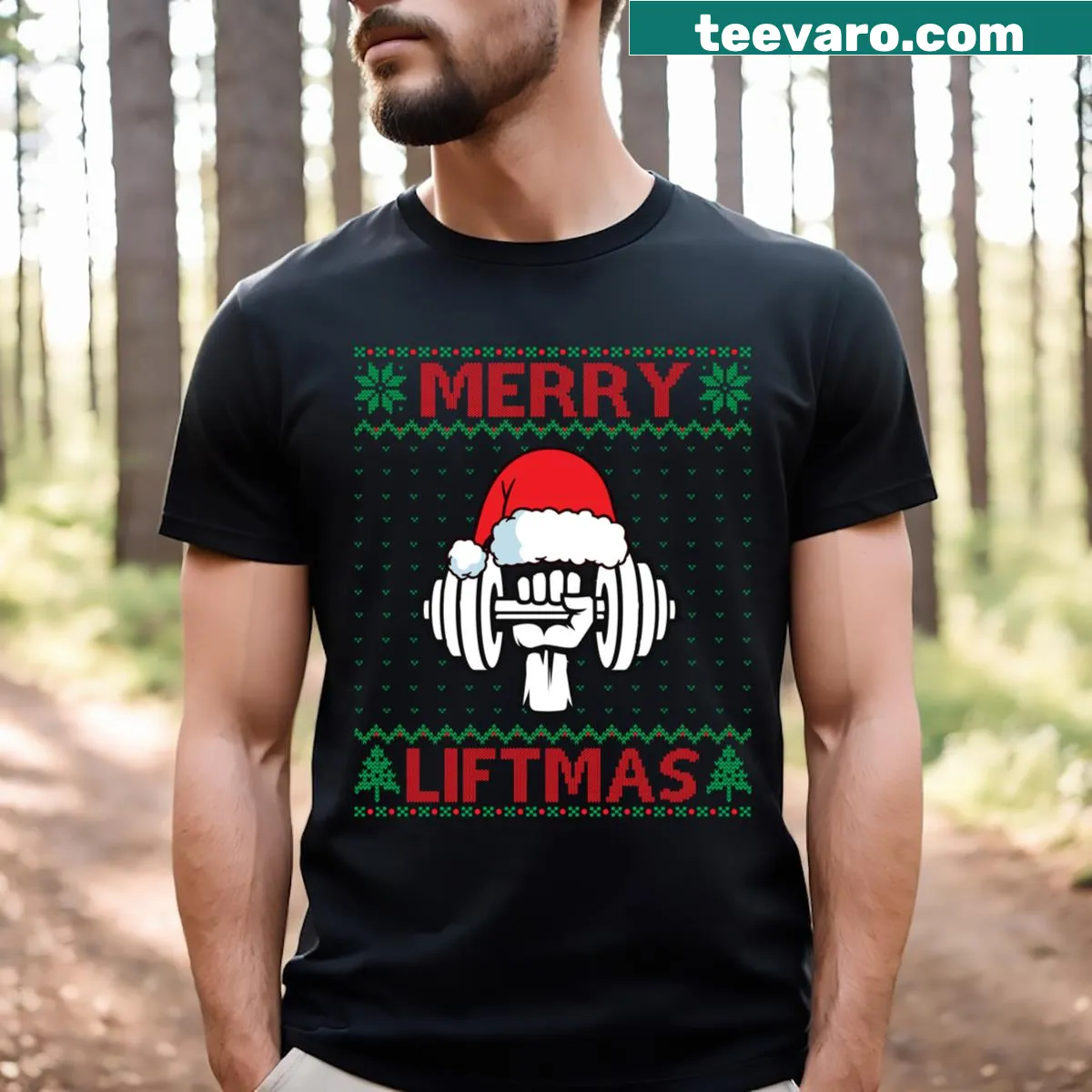 Ugly Christmas gym design featuring fitness elements on a T-shirt — on a men's t-shirt