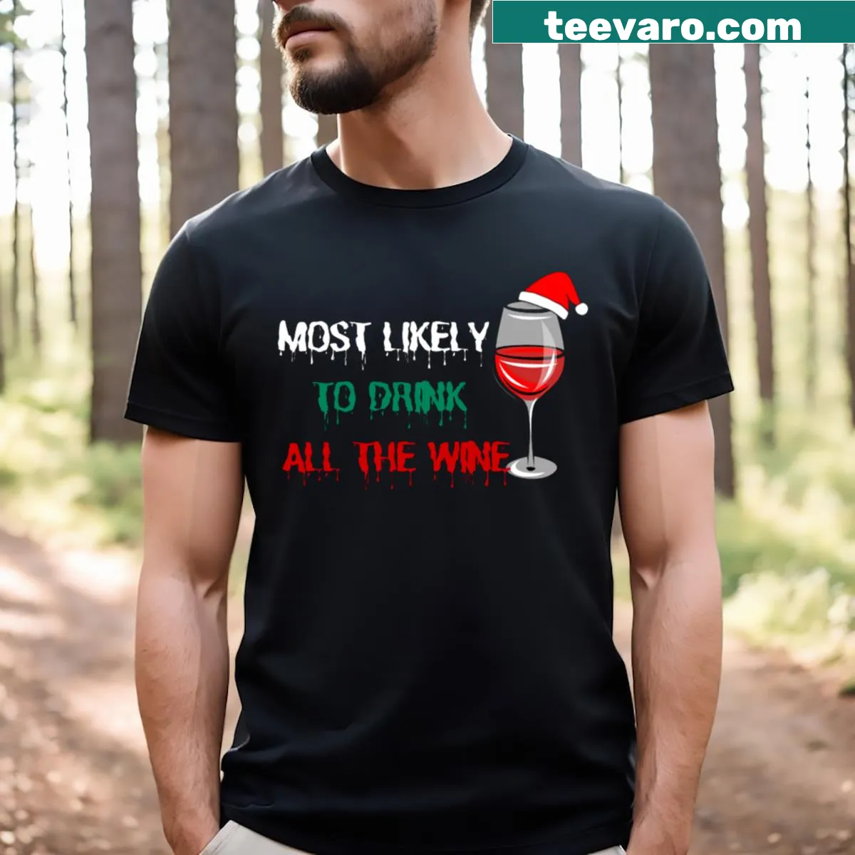 Matching family t-shirt for wine lovers at Christmas — on a men's t-shirt
