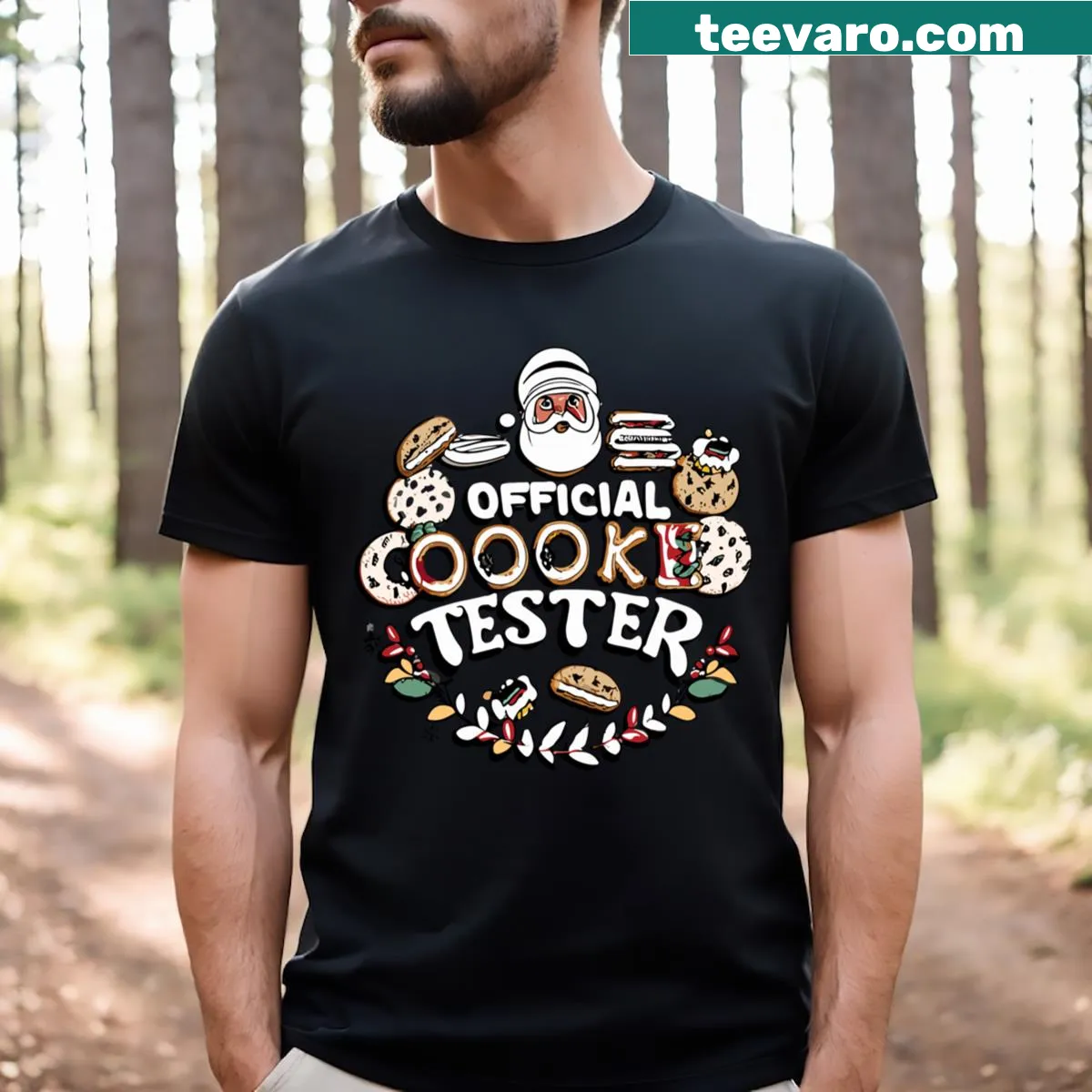 Family-themed Christmas T-shirt with an official cookie taster design for kids. — on a men's t-shirt