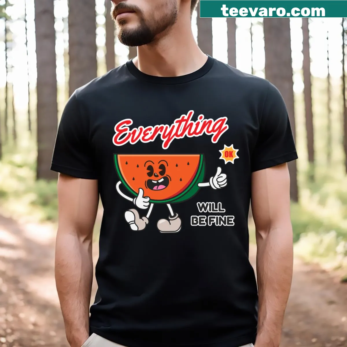 Vintage watermelon design with a thumbs-up gesture — on a men's t-shirt