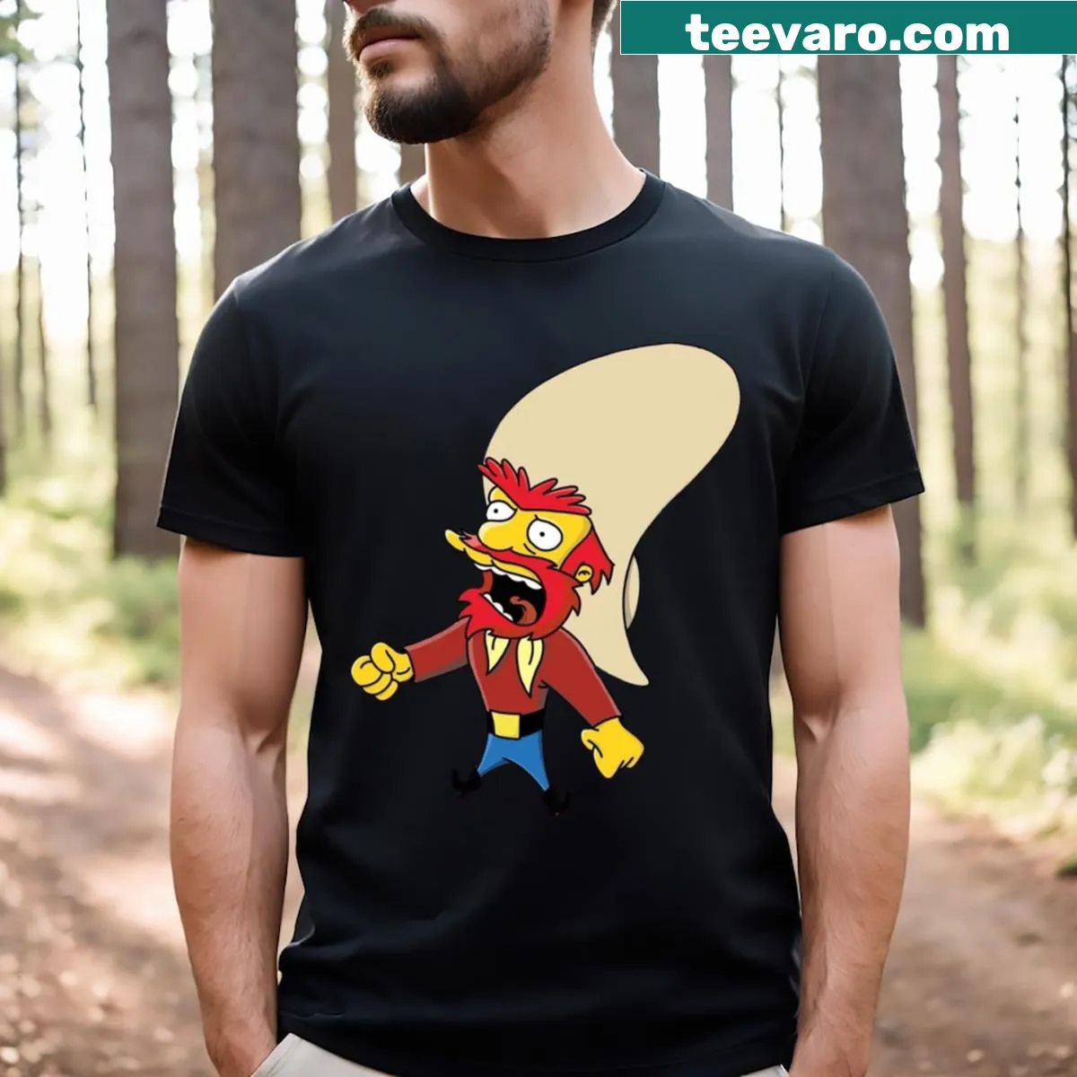 Illustrated Yosemite Willie design on a T-shirt celebrating outdoor adventure — on a men's t-shirt