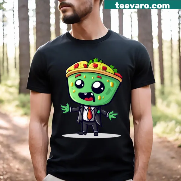 Adorable T-shirt featuring a kawaii taco with a zombie twist