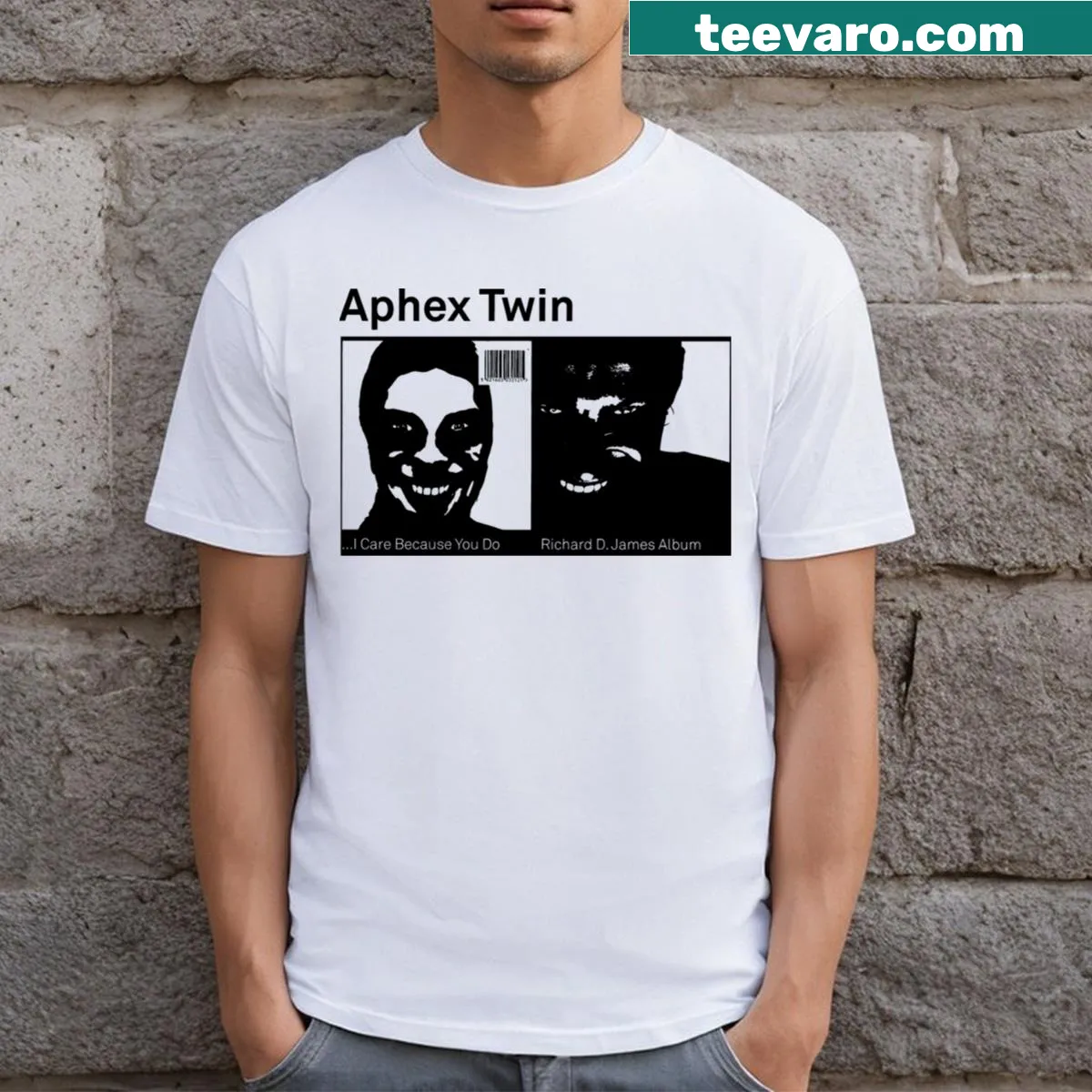 Minimalist T-shirt featuring the Aphex Twin logo — on a men's t-shirt