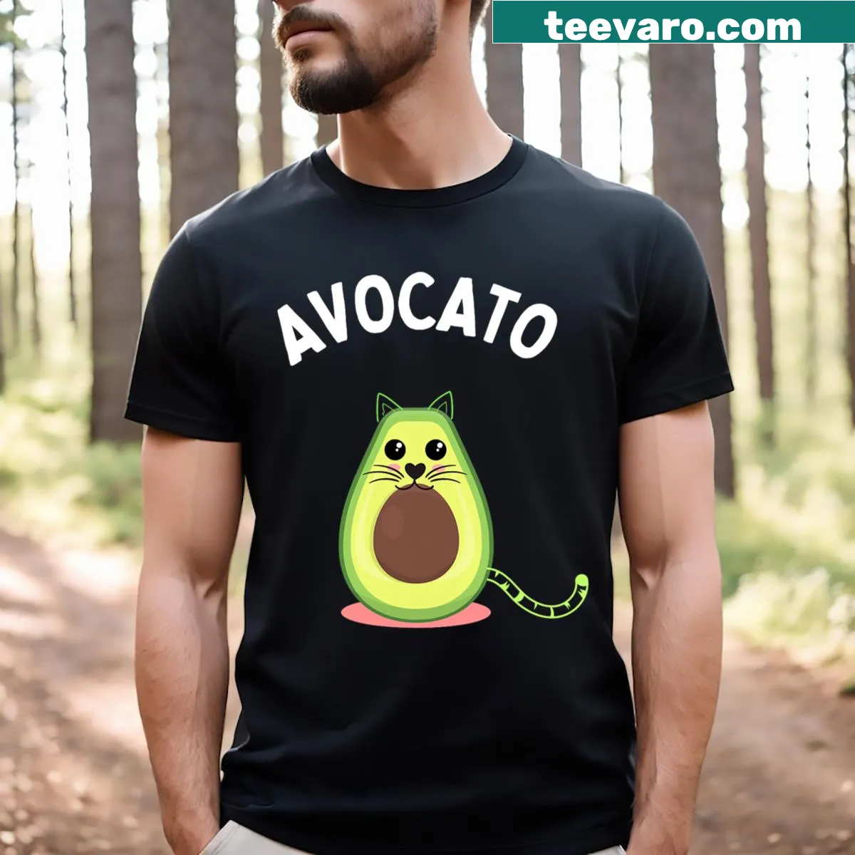 Cute cat and avocado graphic on a T-shirt — on a men's t-shirt