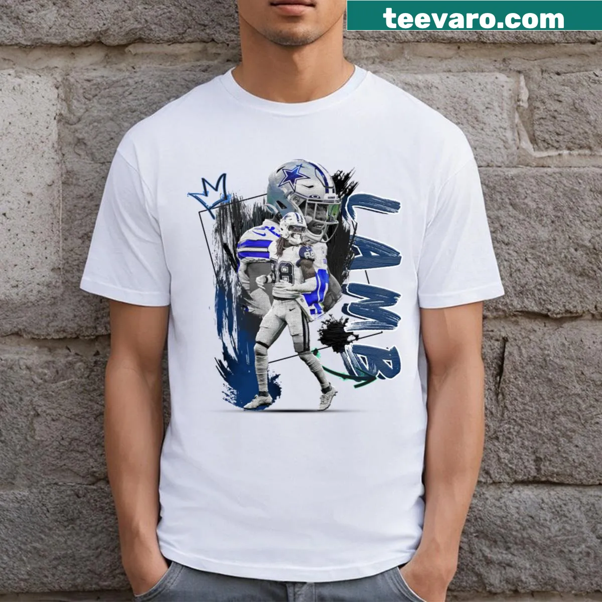 Football-themed T-shirt featuring Ceedee Lamb's number 11 — on a men's t-shirt