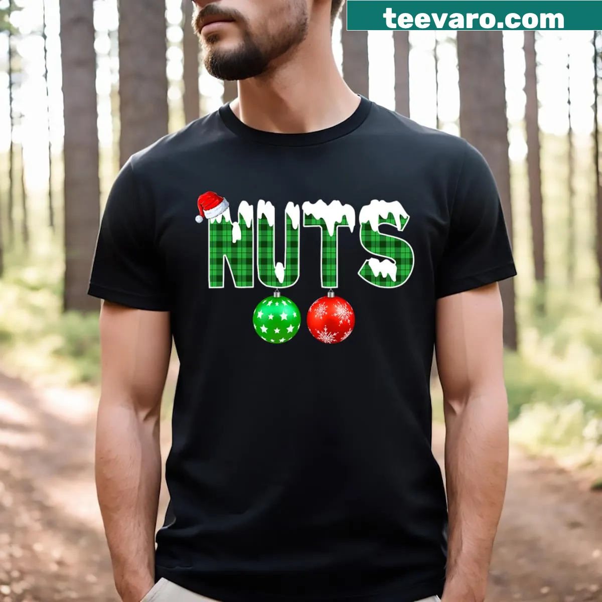 Funny Christmas couples t-shirt with playful saying — on a men's t-shirt