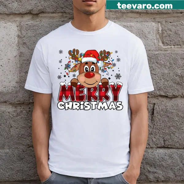 Family matching T-shirt featuring a cheerful reindeer graphic