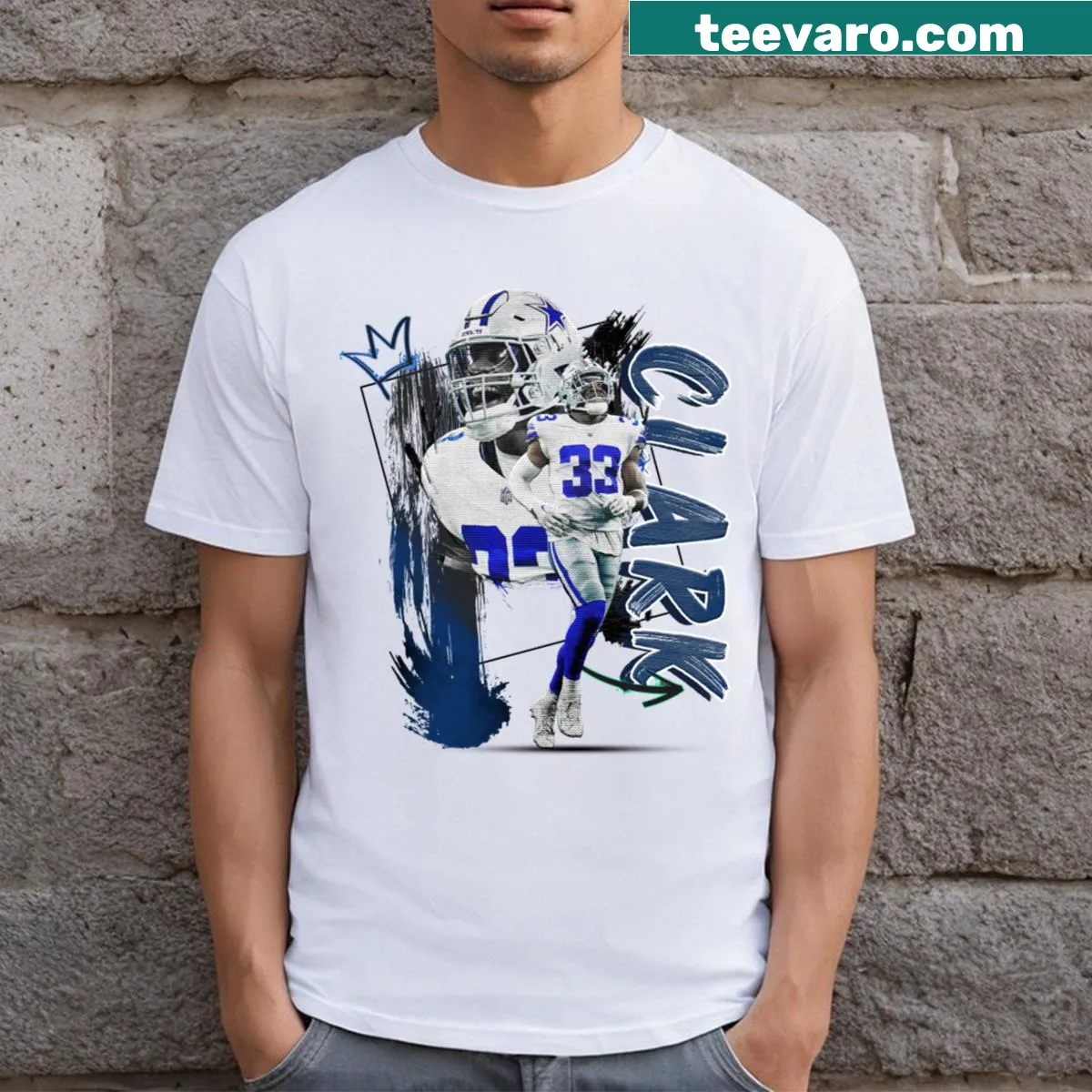 Minimalist T-shirt with Damone Clark's jersey number 11 design — on a men's t-shirt