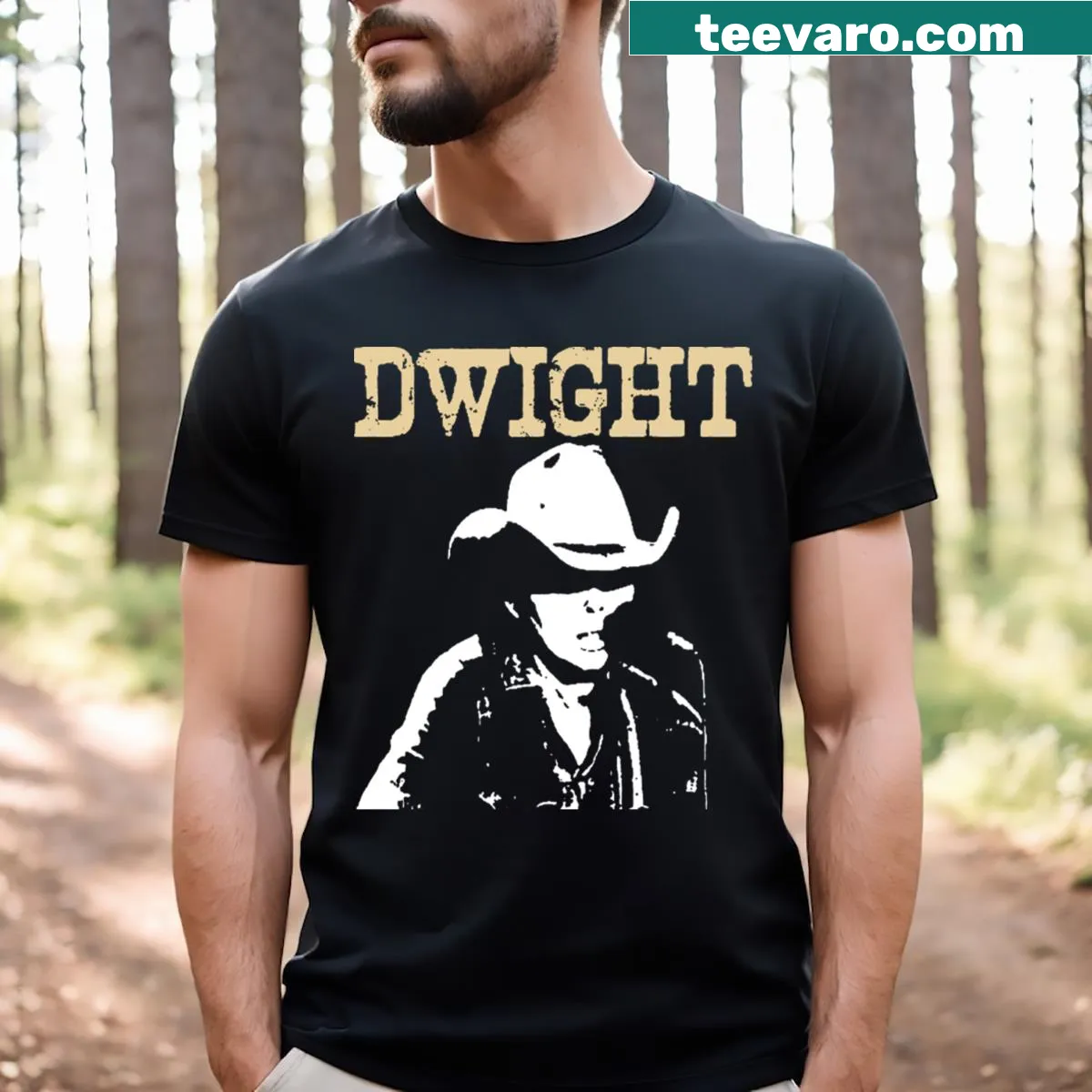 80s Dwight Yoakam tribute t-shirt featuring classic design — on a men's t-shirt
