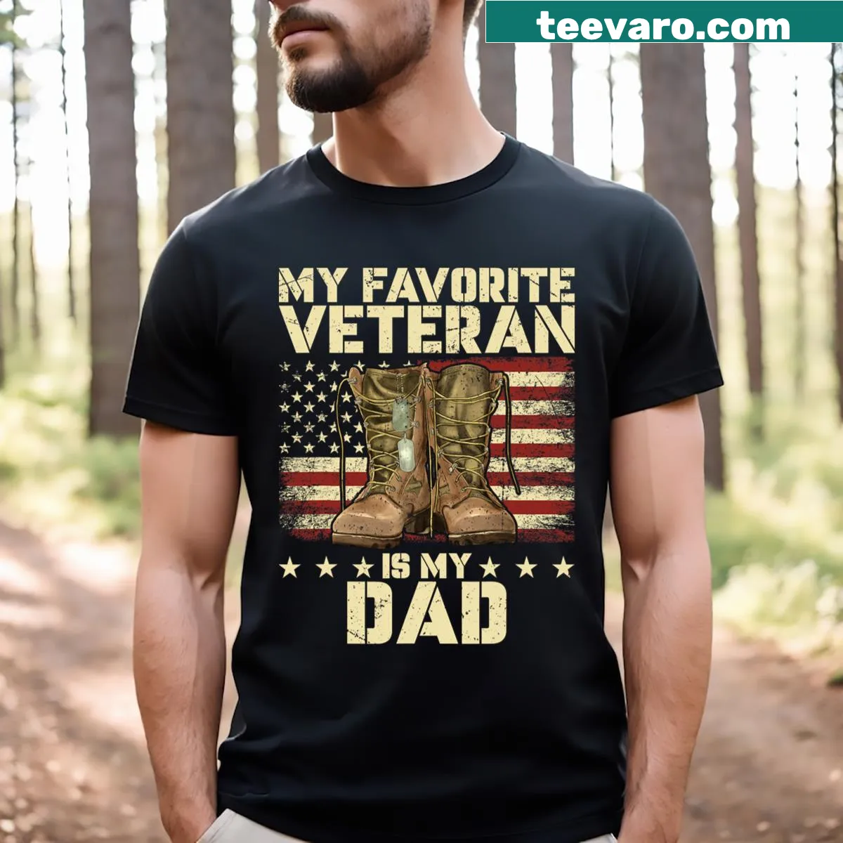 Kids' T-shirt honoring veteran dads with proud graphic text — on a men's t-shirt