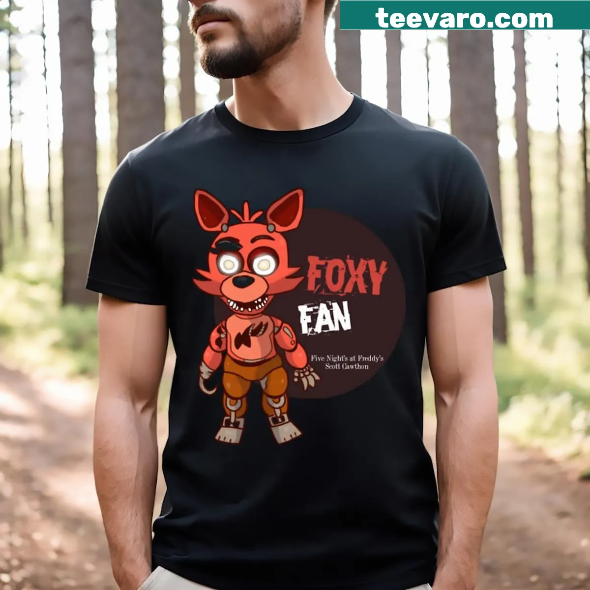 Graphic t-shirt featuring Foxy from Five Nights At Freddy's — on a men's t-shirt