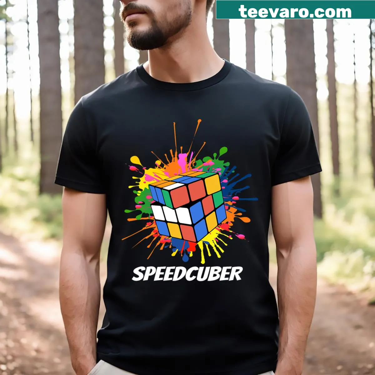 Humorous graphic about speed cubing on a T-shirt — on a men's t-shirt